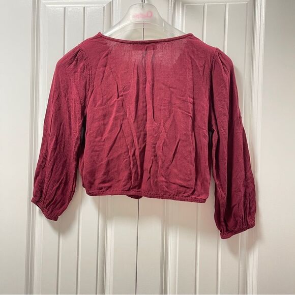 HOLLISTER Boho Cropped Lace Wrap Top Burgundy - XS - Picture 4 of 10